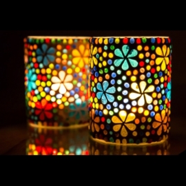 Waxinehouder - cilinder glasmozaiek | Flower Power