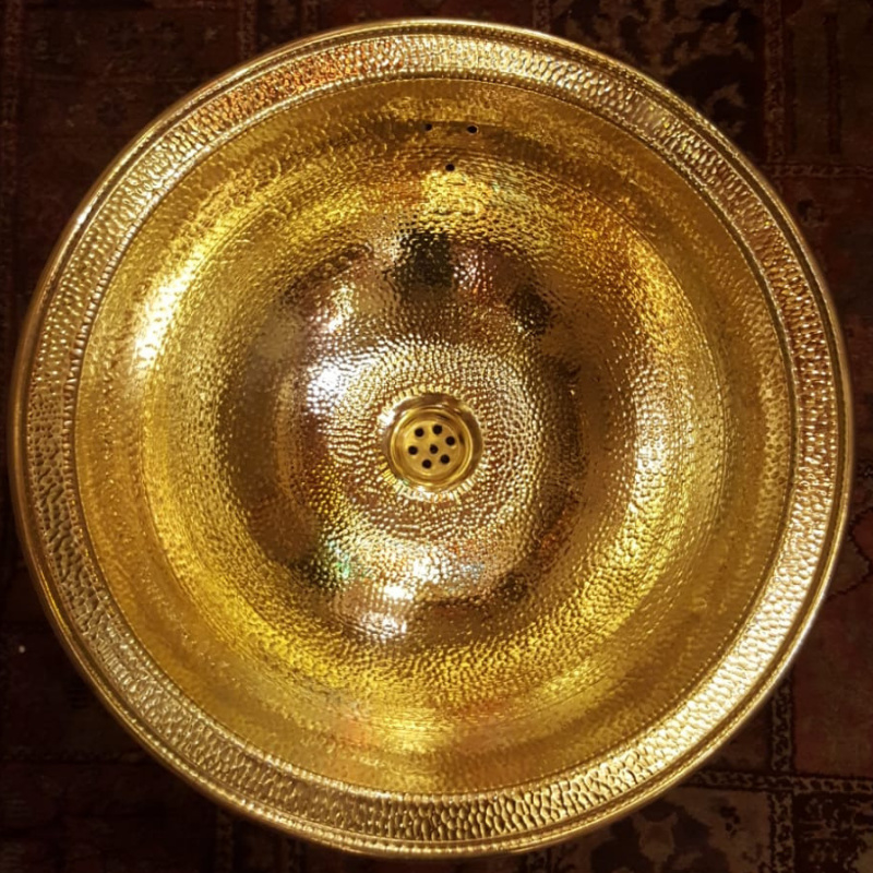 Minimaal Rose kleur de eerste Geel koperen wastafel - rond | Marokkaanse wasbak koper