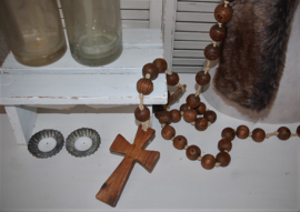 Prachtige houten rozenkrans met houten kruis, vintage/brocant