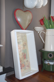 Leuke brocante mangelbak in wit, doorgeschuurd