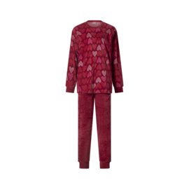 Lunatex dames pyjama velours badstof pyjama rood hart M t/m XXL