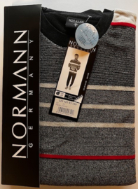 Normann heren badstof pyjama grijs smal/rood streep (50 t/m 58)