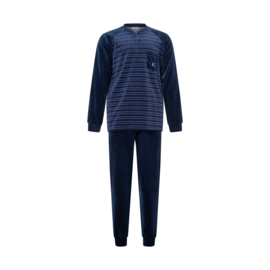 Gentlemen heren velours badstof pyjama blauw/fijn knoop L