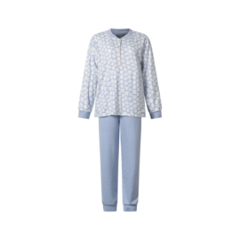 Lunatex dames pyjama aangeruwd interlock bloem blue S t/m XXL