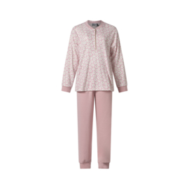 Lunatex dames pyjama aangeruwd interlock bloem roze S t/m XXL