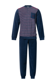 Gentlemen heren badstof pyjama blauw/rood knoop M t/m XXL