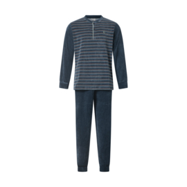 Gentlemen heren velours badstof pyjama blauw knoop M t/m XXL