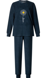 Lunatex dames pyjama badstof pyjama blauw bloem XL en XXL
