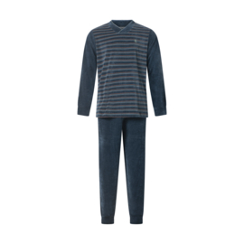 Gentlemen heren velours badstof pyjama blauw V-hals M t/m XXL