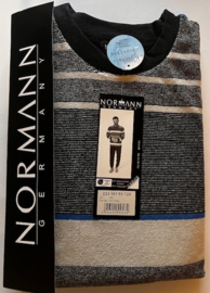 Normann heren badstof pyjama grijs smal/aqua streep (48/50/54)