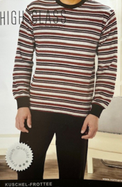 High Class heren badstof pyjama grijs/rood streep (48)
