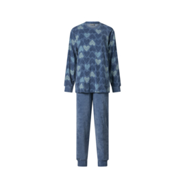 Lunatex dames pyjama velours badstof pyjama blauw hart M t/m XXL