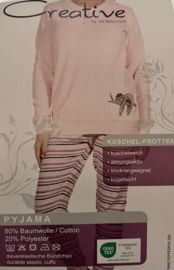 Creative dames badstof pyjama grijs (36/38 en 40/42)