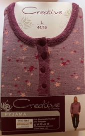 Creative dames badstof pyjama paars ster (40/42 en 48/50)