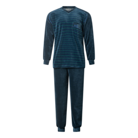 Gentlemen heren velours badstof pyjama blauw/groen V-hals L t/m XXL