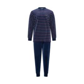 Gentlemen heren velours badstof pyjama blauw/rood knoop XL