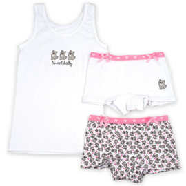 Funderwear meisjes setje poesje wit (92/98-116/122-128/134-140/146))