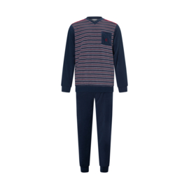 Gentlemen heren badstof pyjama blauw/rood V-hals L en XL