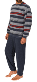 Normann heren badstof pyjama blauw melee/rood (48)