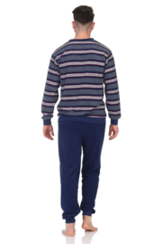 Normann heren badstof pyjama donker blauw/grijs (48 en 56)