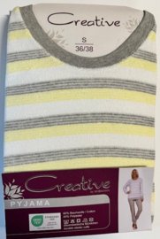 Creative dames badstof pyjama zacht gele streep (36/38 t/m 44/46)