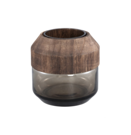 Ptmd vaas Yacin Brown glas met hout S