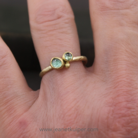 ring in organic gold with a sapphire and tourmaline