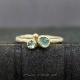ring in organic gold with a sapphire and tourmaline