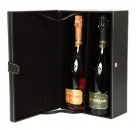 Luxe leren geschenkverpakking met 2 flessen Cava