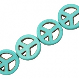 Turquoise Keramiek kralen peace 15mm turquoise blauw 37539