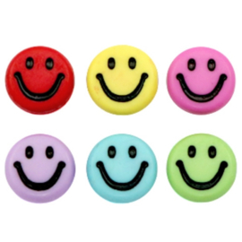 Letterkraal "smiley" acryl plat rond 7mm multicolor 5 stuks