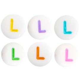 Letterkraal "L" acryl plat rond 7mm multicolor-wit