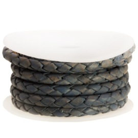 DQ Leer rond gevlochten 3mm vintage denim blue DA519