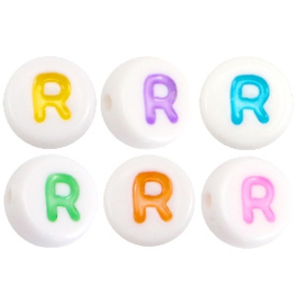 Letterkraal "R" acryl plat rond 7mm multicolor-wit