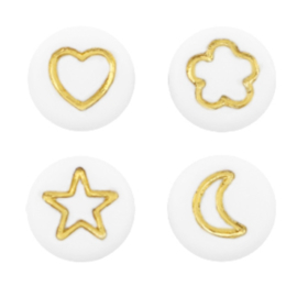 Letterkraal "icon mix" acryl plat rond 7mm wit-goud 5 stuks