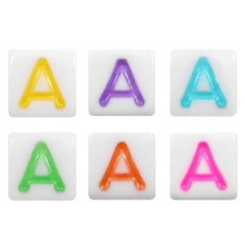 Letterkraal "A" acryl vierkant 6x6mm multicolor-wit
