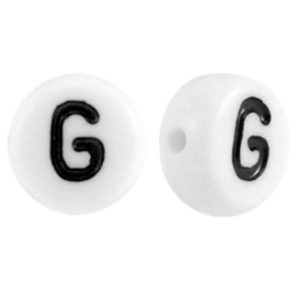 Letterkraal "G" acryl plat rond 7mm wit-zwart