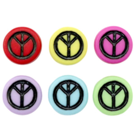 Letterkraal "peace" acryl plat rond 7mm multicolor 5 stuks