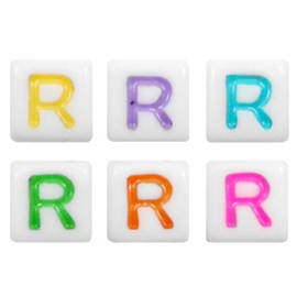 Letterkraal "R" acryl vierkant 6x6mm multicolor-wit