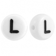 Letterkraal "L" acryl plat rond 7mm wit-zwart