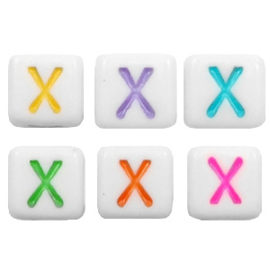 Letterkraal "X" acryl vierkant 6x6mm multicolor-wit