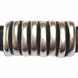 DQ leerschuiver ribbel 26x14mm antiekzilver metaal mf7608