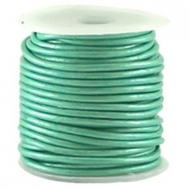 DQ Leer rond 3mm metallic aqua turquoise per 20cm