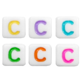 Letterkraal "C" acryl vierkant 6x6mm multicolor-wit