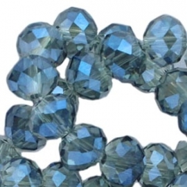 Top facet 4x3mm rondel greige blue diamond coating 6 stuks 17554