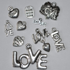 Love mix 5 stuks antiekzilver metaal