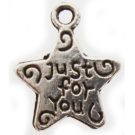 Ster "just for you" 14x11mm antiekzilver metaal