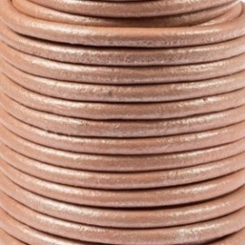 DQ Leer rond 3mm roze metallic per 20cm