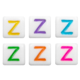 Letterkraal "Z" acryl vierkant 6x6mm multicolor-wit