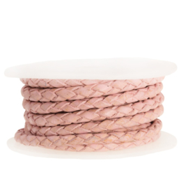 DQ Leer rond gevlochten 3mm baby pink DA521